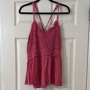 Maurices Cotton Pink Lace Strappy Top